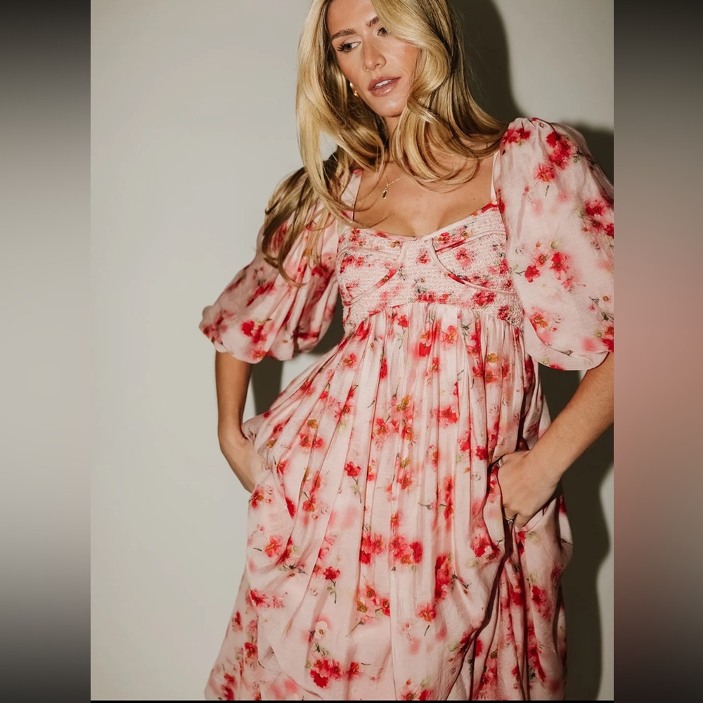 Zoco Gala Midi Dress size Large in pink floral